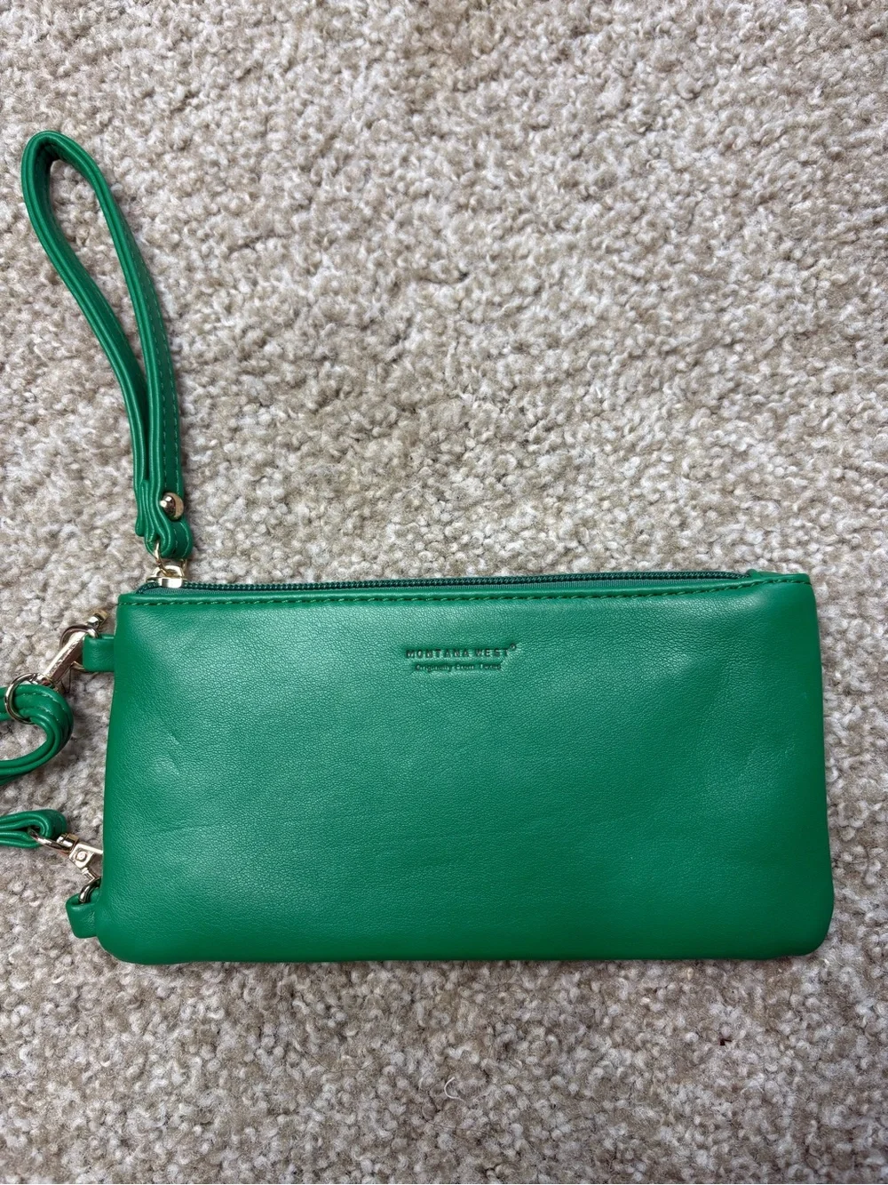 Montana West Green Leather Wristlet Clutch with Removable Strap